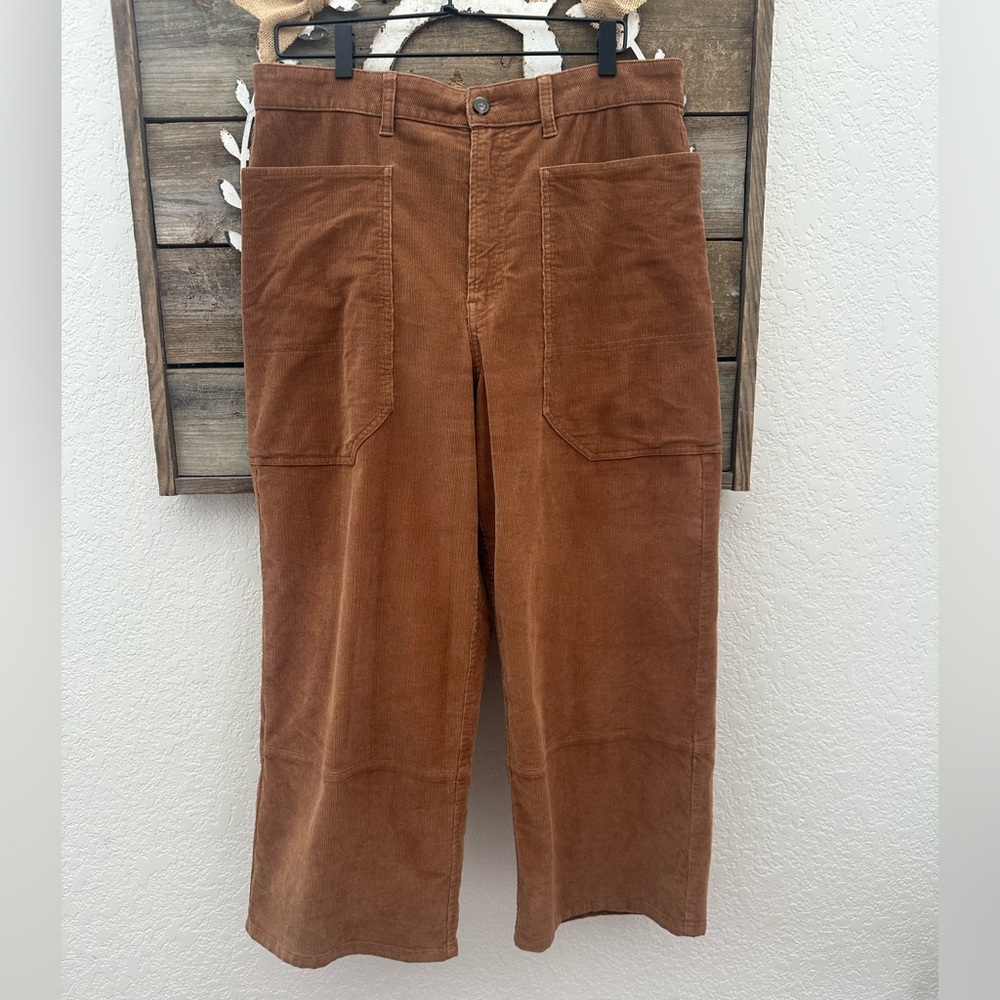 Everlane Brown Corduroy Gardener patch pocket wide leg cropped Pants ladies 14